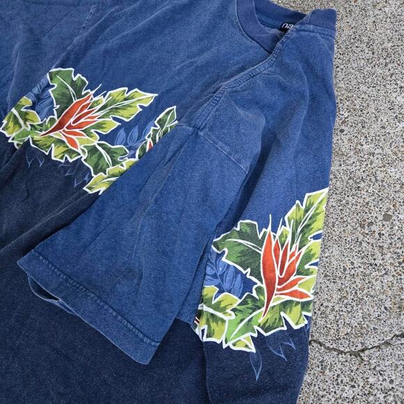 Vtg 90s Og NAUTICA Leaves Wraparound Graphic Colorblock Athletic Tee Shirt XL - Picture 4 of 7